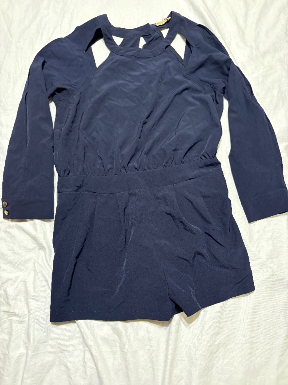 Moon Collection Navy Blue Cold Shoulder Cutout Romper - Size Medium